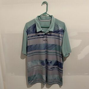 Oakley Green and Gray Polo Shirt with Sporty Stripes